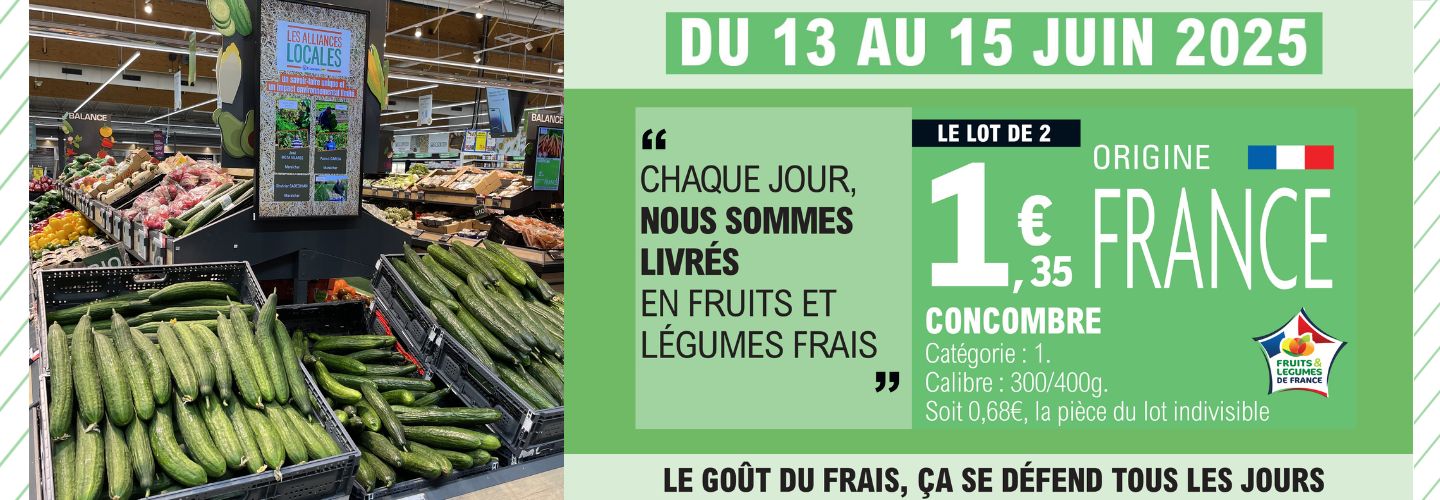 Du 13 au 15 juin, le lot de 2 concombre 1,35 €